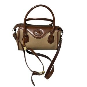 Dooney & Bourke Vintage AWL Satchel Bag Tan Brown Two Tone Pebbled Leather Brass